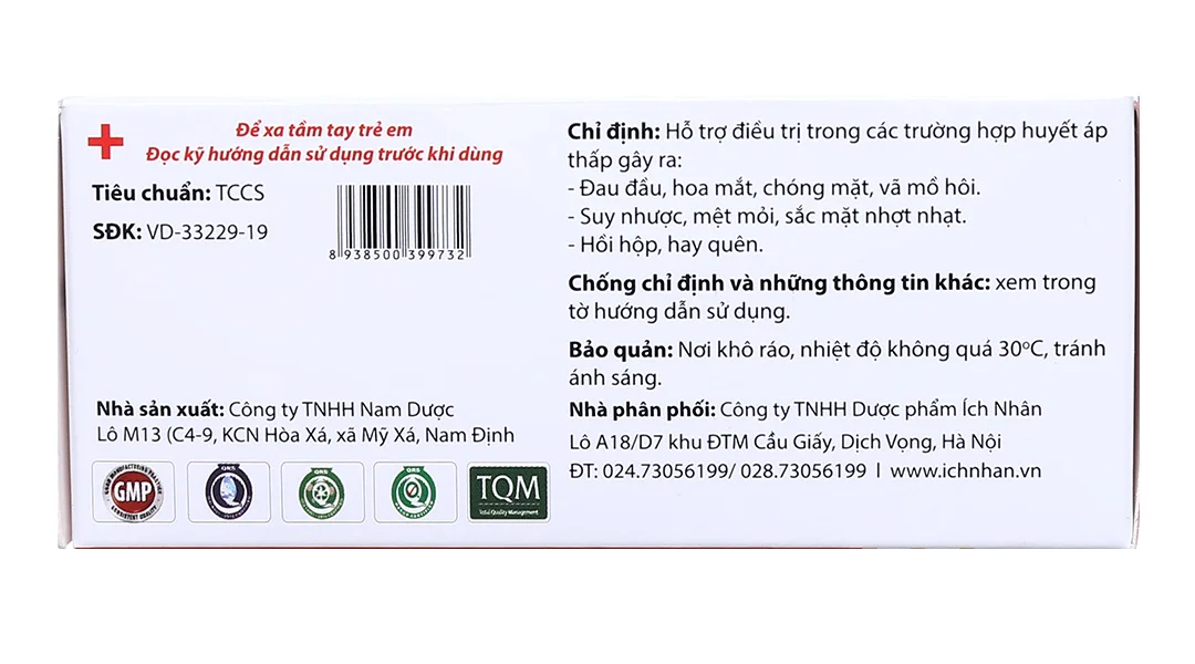 THĂNG ÁP NAM DƯỢC 30 viên- Dùng cho người huyết áp thấp