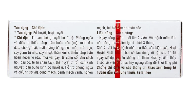 Thuốc Hoạt Huyết Nhất Nhất Trị đau đầu,hoa mắt chóng mặt (Hộp 30 Viên)