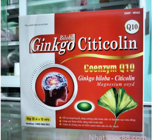 Ginko Citicolin Hỗ trợ tăng cường tuần hoàn máu não hiệu quả hộp 100 viên