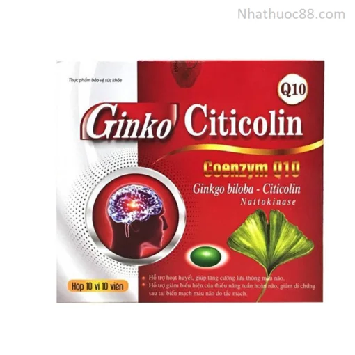 Dưỡng não Ginko Citicolin-Hỗ trợ tăng cường tuần hoàn máu não hiệu quả hộp 100 viên