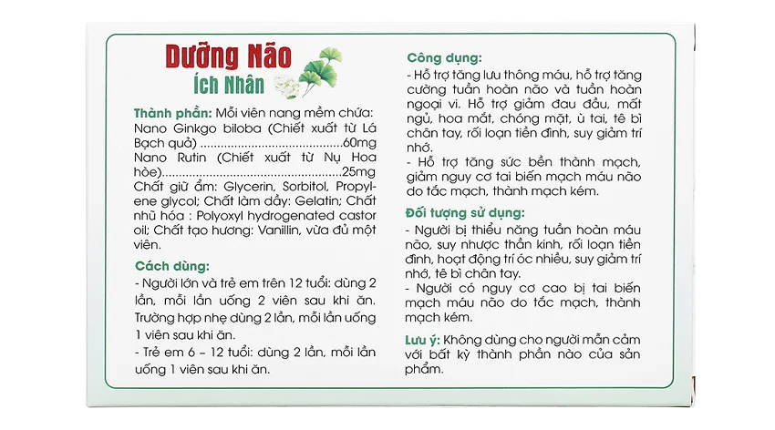 DƯỠNG NÃO ÍCH NHÂN hộp 20 viên hỗ trợ điều trị Hoa mắt chóng mặt