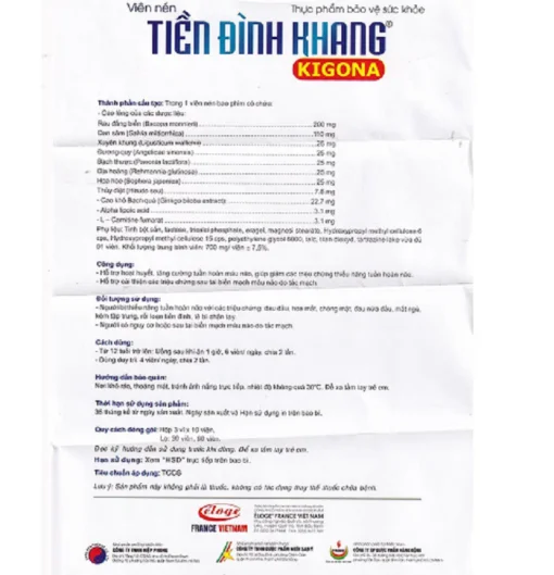 Viên uống Tiền Đình Khang Kigona giảm nhanh rối loạn tiền đình hộp 30 viên