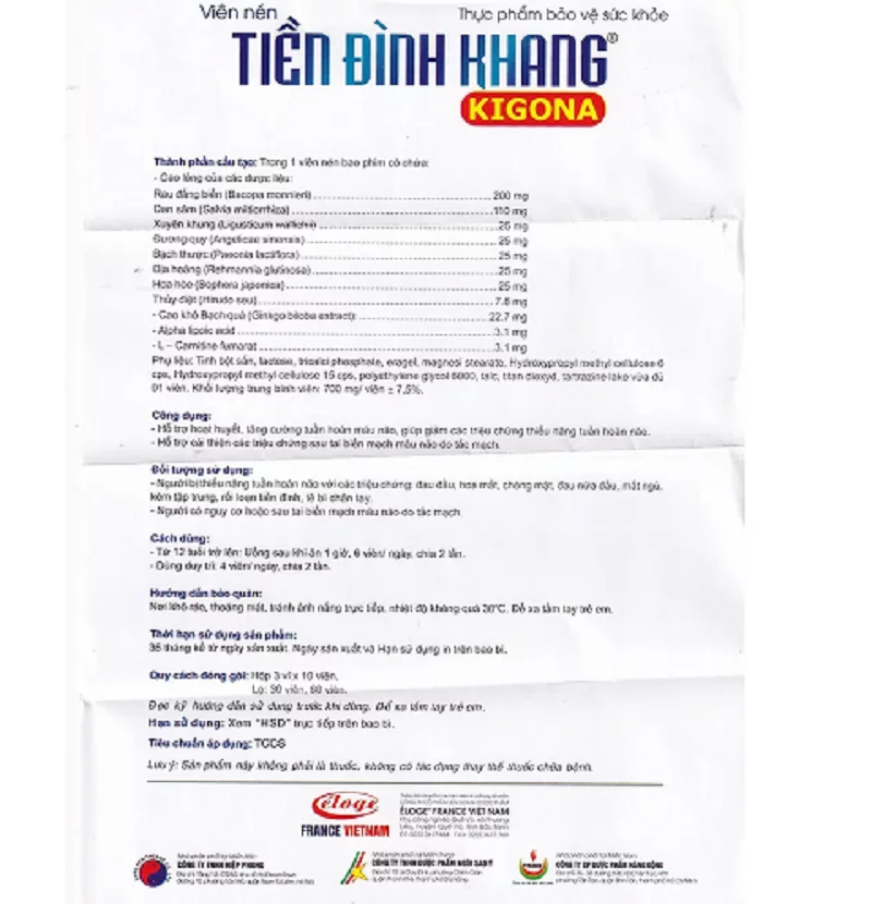 Viên uống Tiền Đình Khang Kigona giảm nhanh rối loạn tiền đình hộp 30 viên