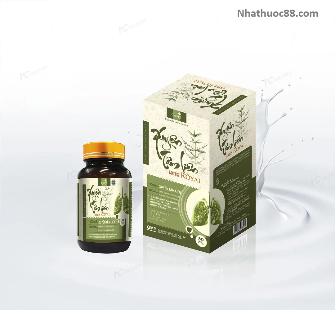 Xuyên Tâm Liên Royal (30 viên) giảm ho,đờm,khản tiếng do viêm họng,viêm phế quản.