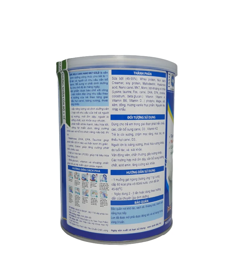 Sữa bột Canxi Nano MK7 Gold 900g - Phát triển chiều cao, cải thiện tình trạng thiếu canxi, loãng xương