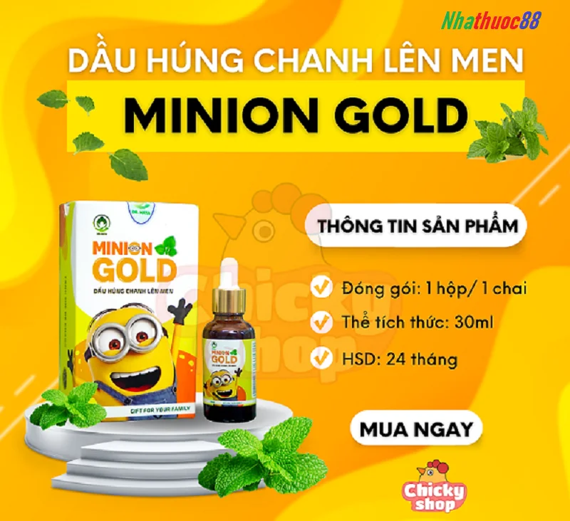 Dầu húng chanh lên men Minion Gold (30ml) hỗ trợ điều trị sốt, ho hen, cảm cúm