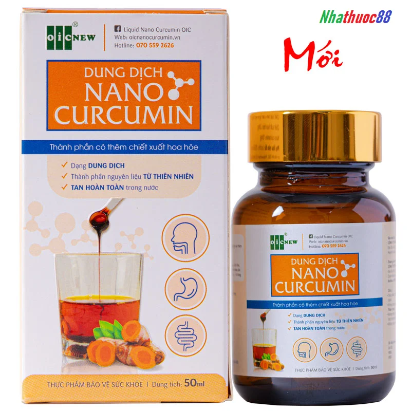 Dung dịch Nano Curcumin OIC 50ml giảm nhanh các triệu chứng ợ hơi, ợ chua, trào ngược