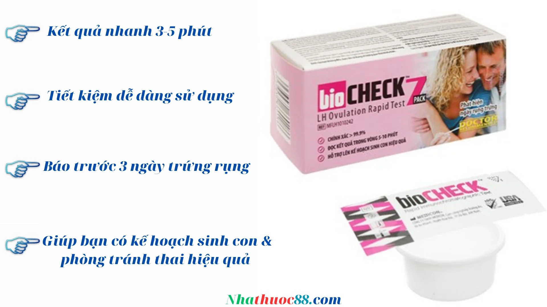 Que Thử Rụng Trứng BioCheck Mỹ (hộp 7 Test)