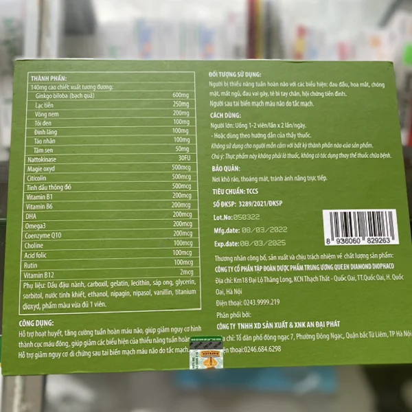 Viên uống bổ não thông mạch Ginko Brain Max ( 60v) hỗ trợ tăng cường tuần hoàn máu não